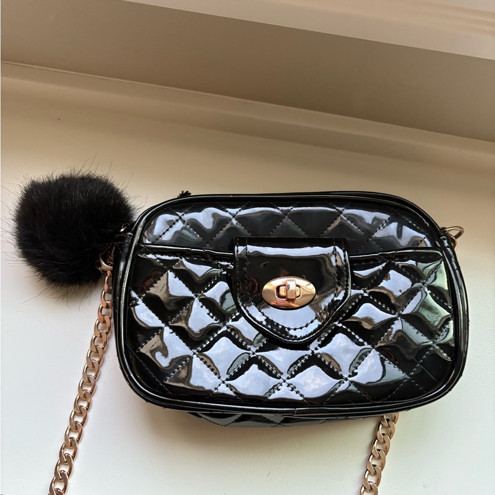 Black Quilted Crossbody Bag with Chain Strap